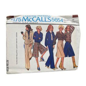 70s McCalls 5654 Sewing Pattern Size 10 Unlined Jacket Culottes Pant Retro UNCUT
